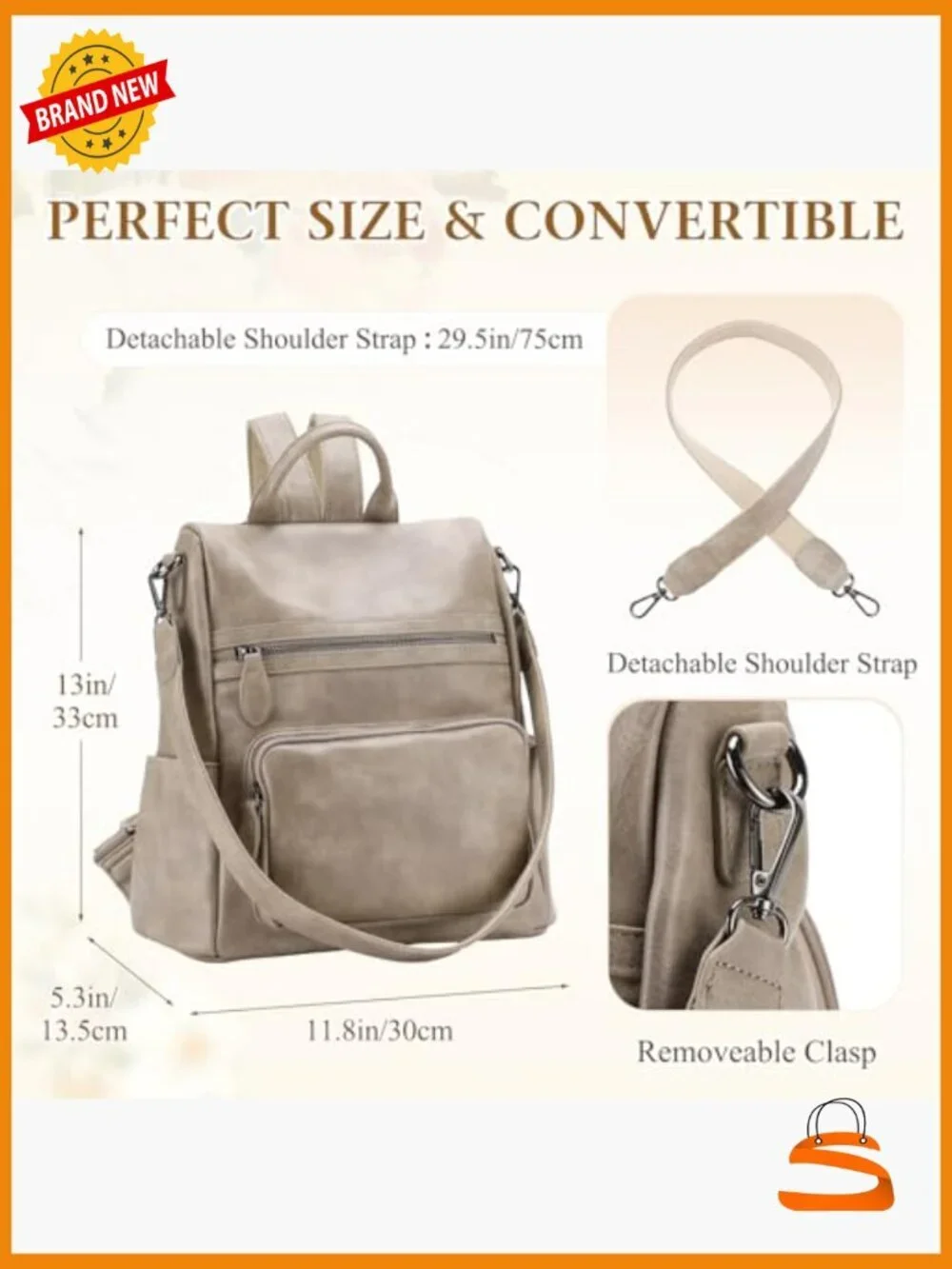 Convertible PU Leather Backpack Purse Anti Theft 3 Ways to Carry